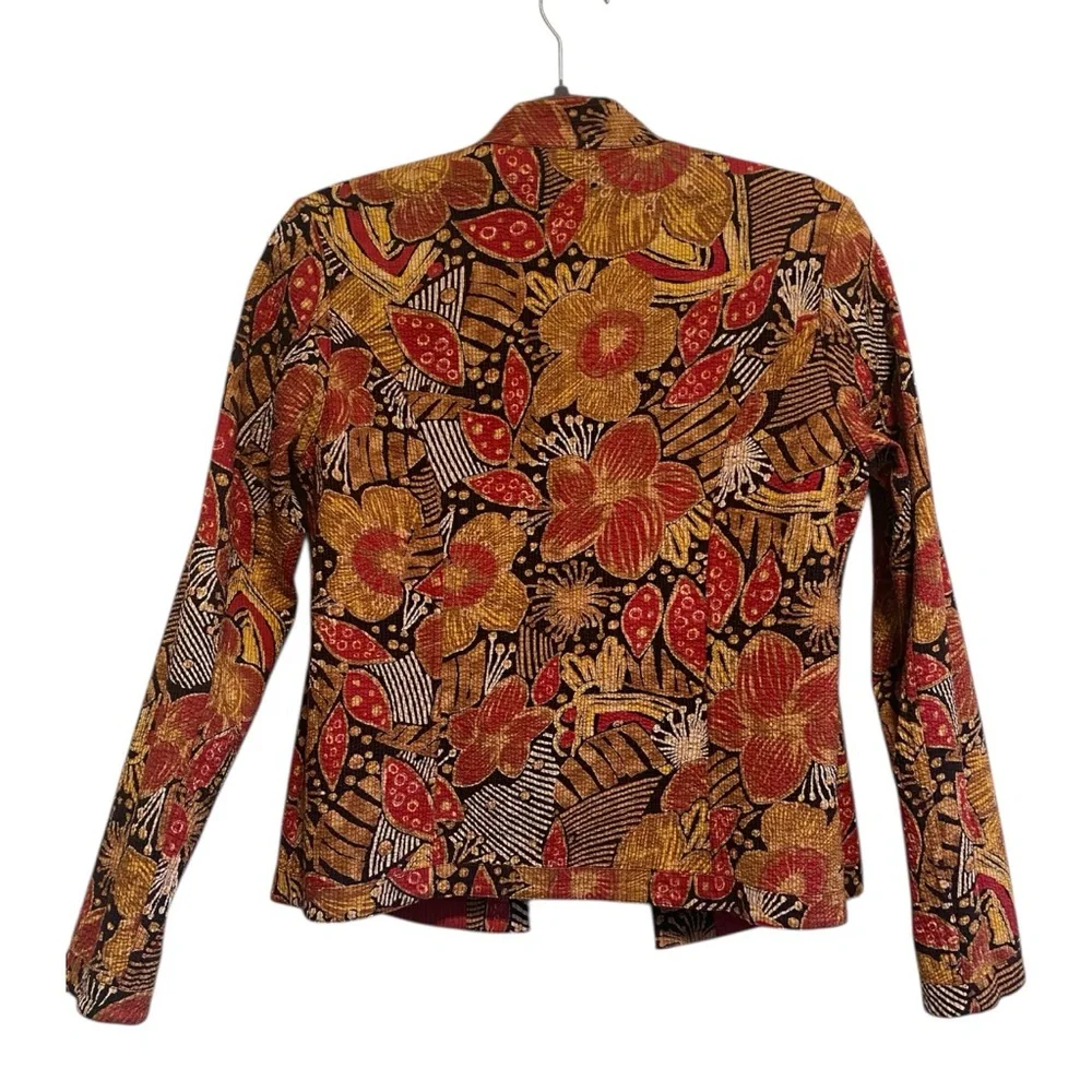 Reversible Floral Red Black Orange Floral Abstract Patterned Jacket -S/M